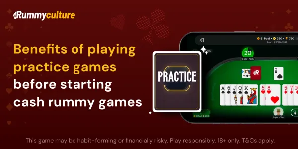 Player improving skills with practice rummy games before entering cash games