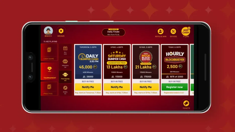 Free Entry Cash Rummy Tournaments on RummyCulture