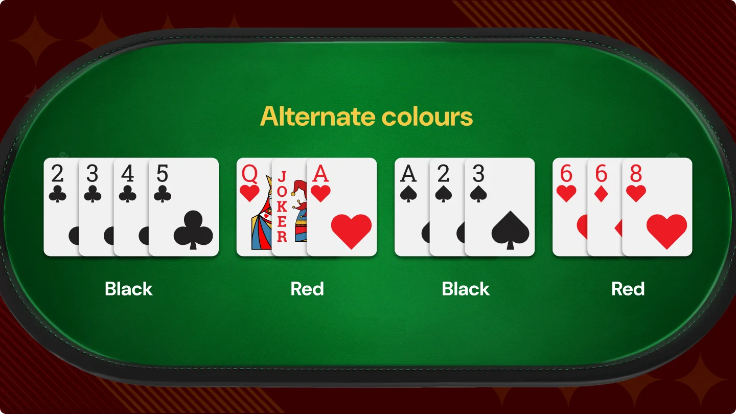 Alternate grouping of red and black cards